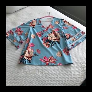 LookbookStore Women's V Neck Mesh Panel Blouse